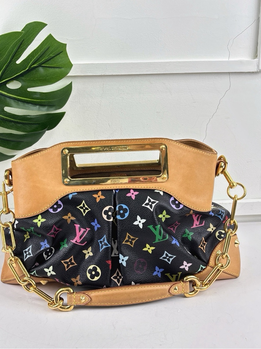 ♥️Louis Vuitton Judy Black Multicolor Monogram Handbag with Tan Trim♥️